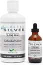 Ultra Silver® Colloidal Silver ← 5,000 PPM, 32 Oz (946mL) tención Suplemento Mineral Silencio True Colloidal Silver - 4 oz Dropper Bottle (Empty) Incluido para dispensar!