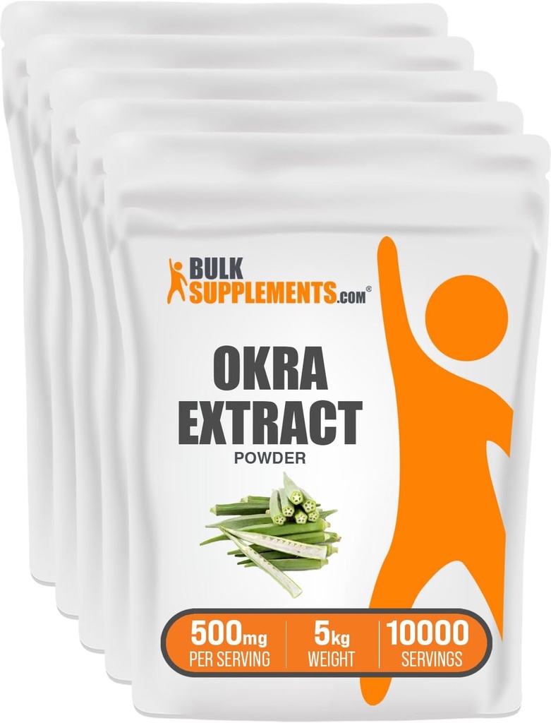 BulkSupplements.com Okra Extract Powder - Okra Supplement, Okra Powder, Herbal Extract Supplement - Vegan & Gluten Free, 500mg per Serving, 5kg (11 lbs) (Pack of 5)