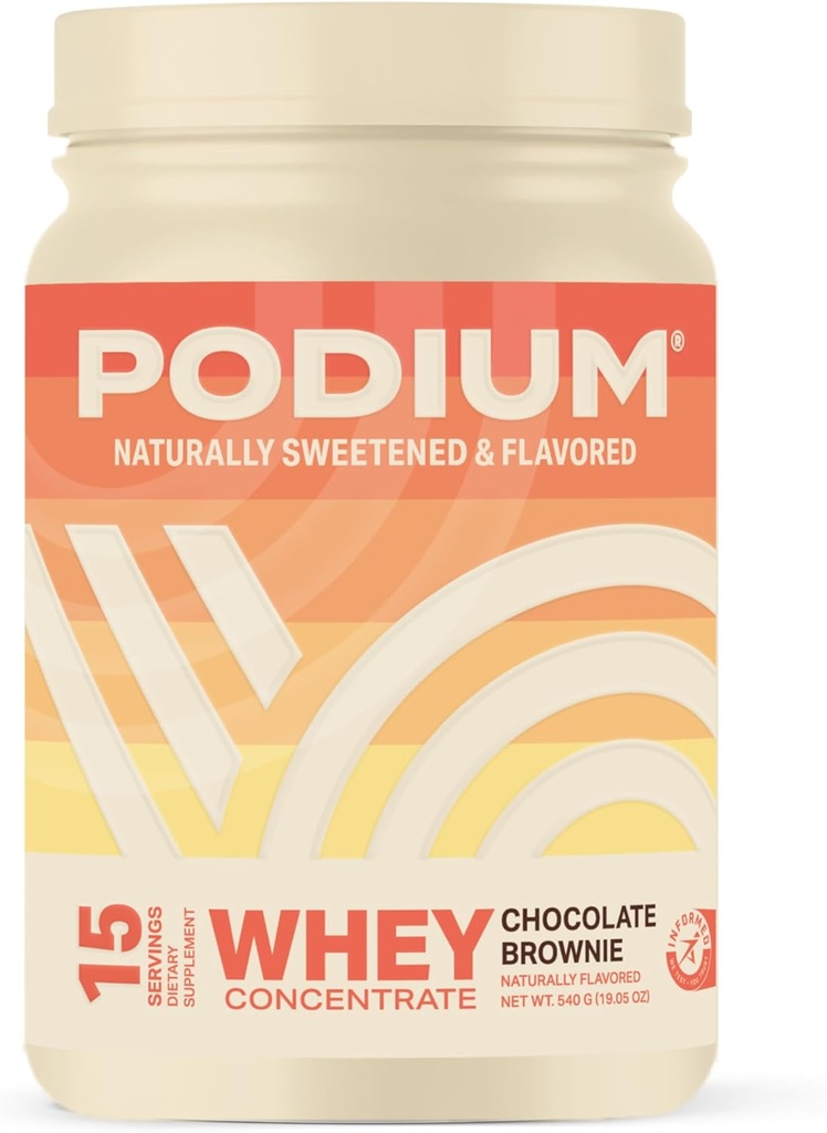 Podium Nutrition Whey Protein Powder, Chocolate Brownie, 22g Protein Por Serving with Digestive Enzymes, Whey Protein Isolate " Concentrate, Gluten Free, Low Carb, Low Sugar &amp; Soy Free, 15 Servings