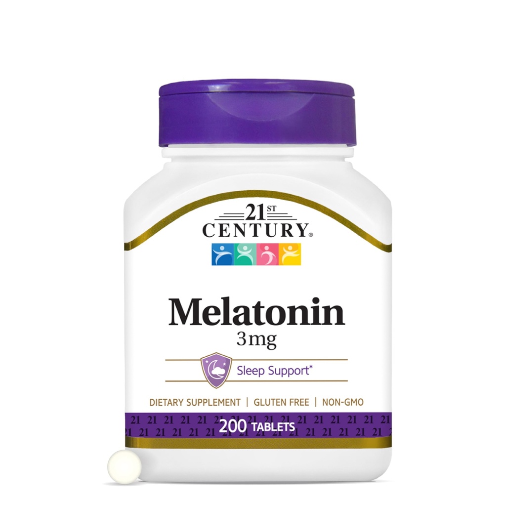 Melatonina del siglo 21 3 mg Tabletas, 200 Cuenta