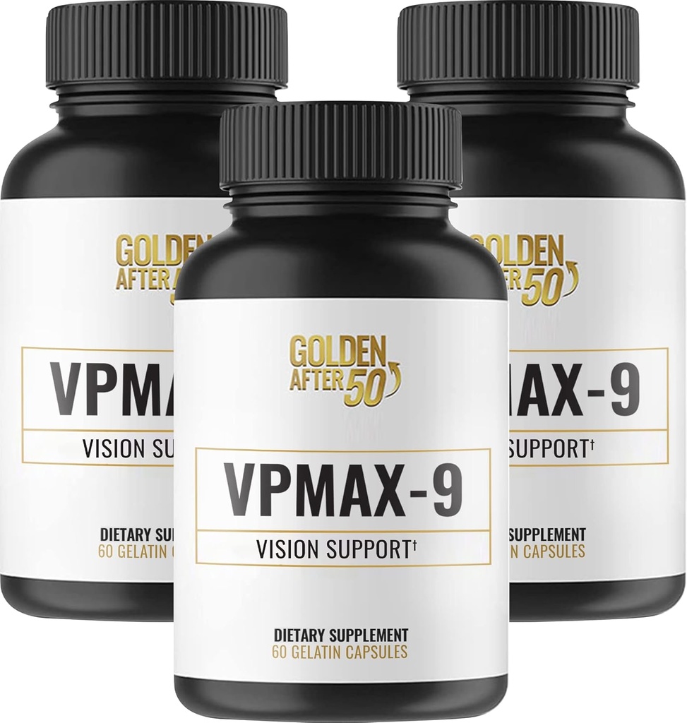 Dorado después 50 VpMax-9 - Cuidado de la vista y suplemento antioxidante con vitaminas del ojo, luteína, licopeno y extracto de mora - 3 botellas