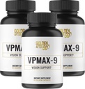 Dorado después 50 VpMax-9 - Cuidado de la vista y suplemento antioxidante con vitaminas del ojo, luteína, licopeno y extracto de mora - 3 botellas