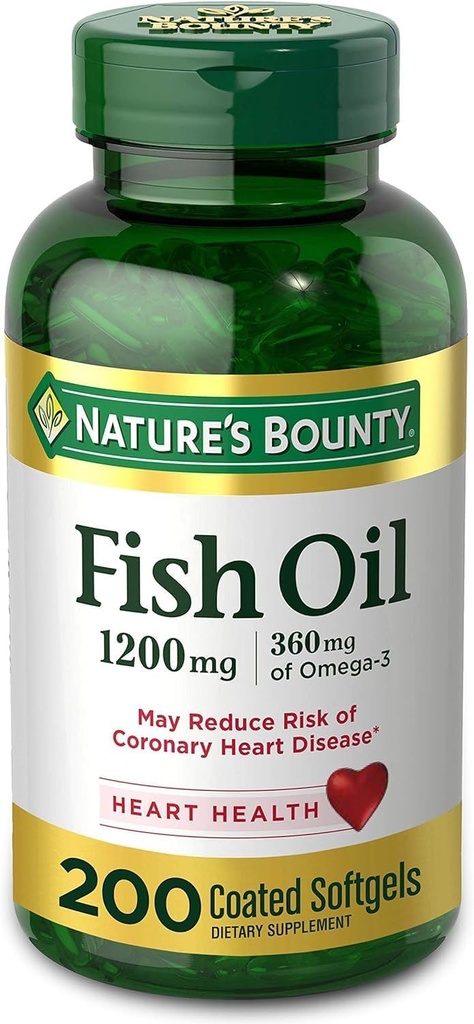 Aceite de Fish por la recompensa natural, Suplemento dietético, Omega 3. Apoya la salud del corazón, 1200 Mg, 200 Rapid Release Softgels