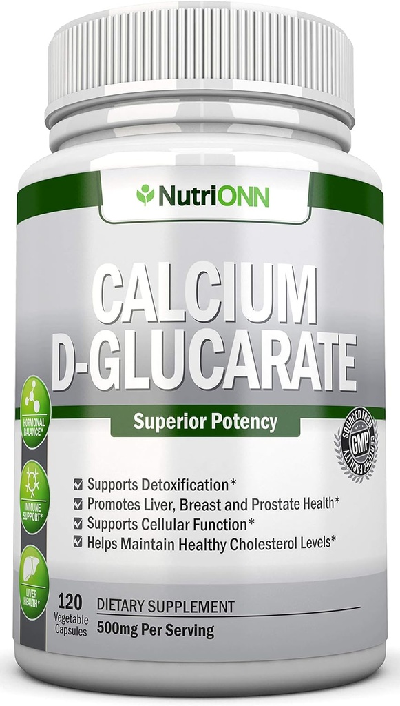 Calcio D-Glucarate - 500mg - 120 cápsulas vegetales - Potencia superior para apoyar procesos de limpieza, metabolismo estrógeno &amp; equilibrio hormonal - Ayuda con la salud de próstata, mama &amp; colon
