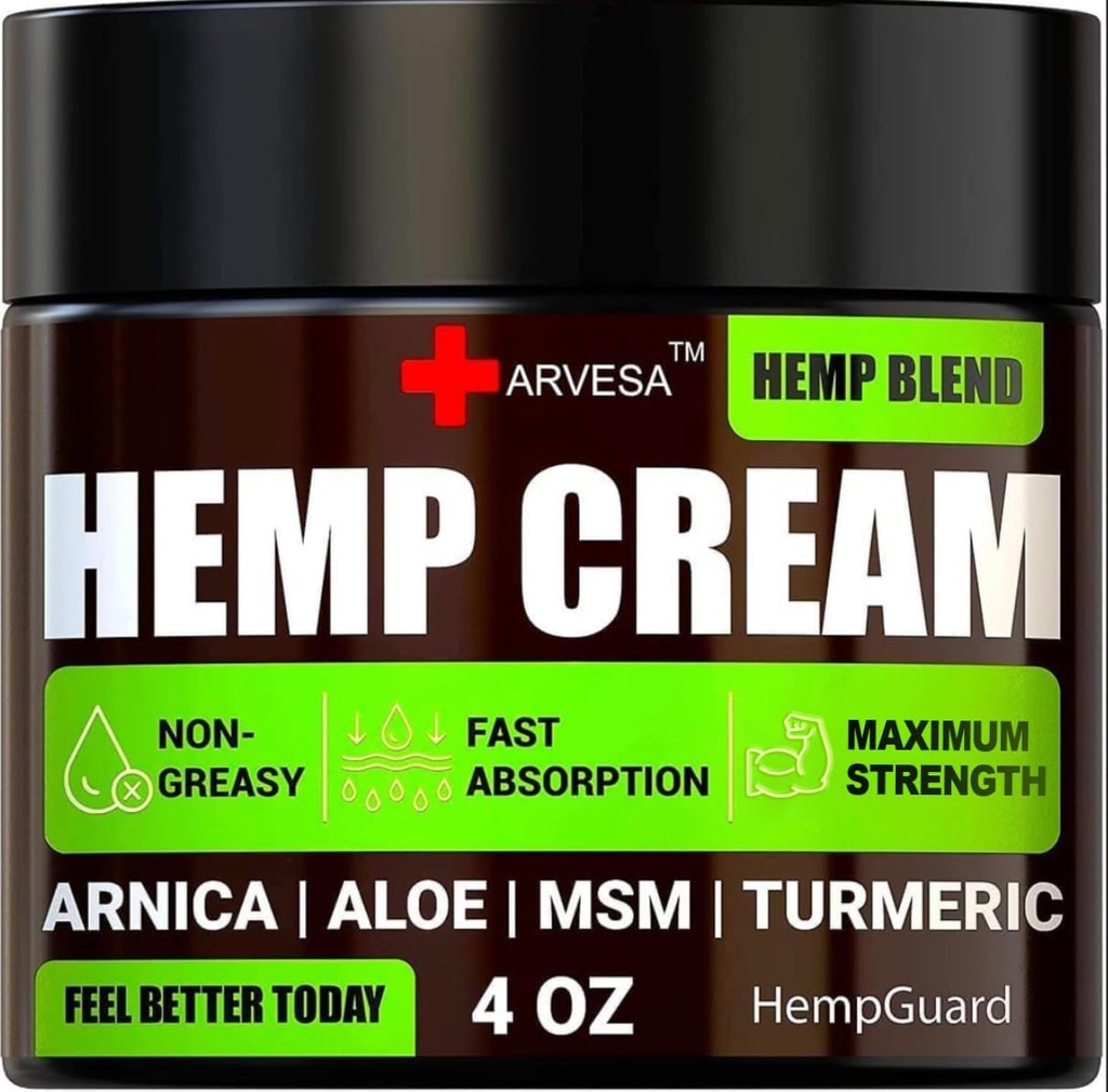 Crema de cáñamo natural - extracto de aceite de cáñamo de alta resistencia - 4 fl oz