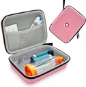Caja de Espaciador de Inhalador Duro para Niños y Adultos, Caso Asma Inhaler con bolsillo de malla para la medicina y otros accesorios, Rosa (sólo cabeza)