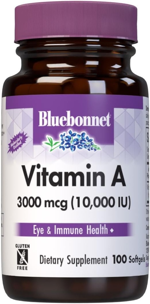 Bluebonnet Nutrition Vitamina A 10,000 UI de Deep Sea, Cold Water, Fish Oil - For Eye Health & Immune Function* - Gluten Free - Dairy Free - Molecularly Distilled - 100 Softgels - 100 Servings