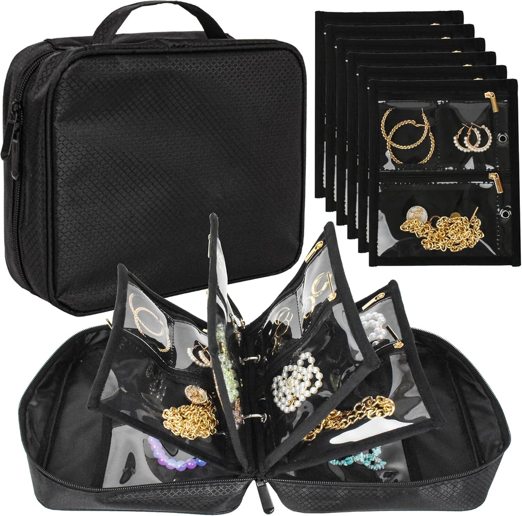 Caja de Organizador de Joyas,Jewelry Bags Jewelry Storage Book Binder with Clear Zipper Velvet Pouch for Traveling, Pendientes, Anillos, Collar, Pulsera