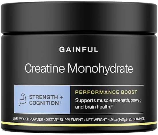 Gainful Creatine Powder, Post Workout Amino Acid Supplement, Muscle, Energy & Focus Support, 5g Cretine Monohydrate, Unflavored, 28 Servings