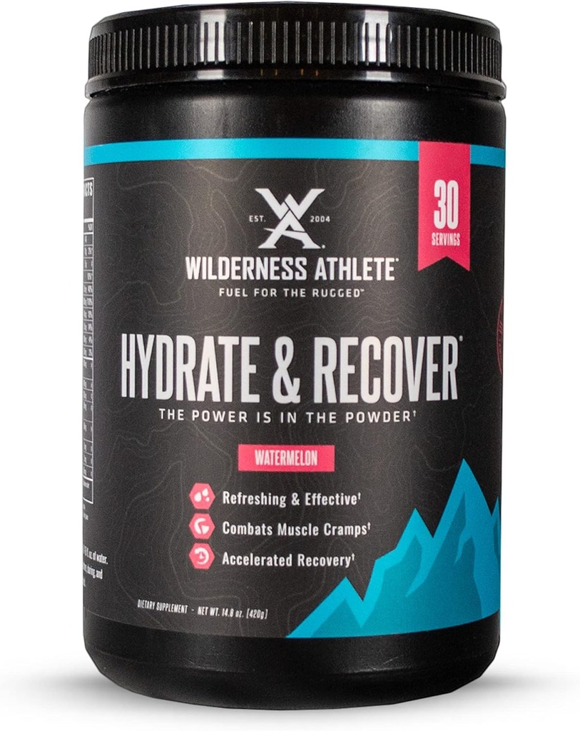 Wilderness Athlete - Hydrate & Recuperar tóxico Liquid Hydration Powder Electrolyte Drink Mix - Recover Faster with Bcaas - Hydrate Powder with 1000mg of Vitamin C - 30 Serving Tub (Watermelon)