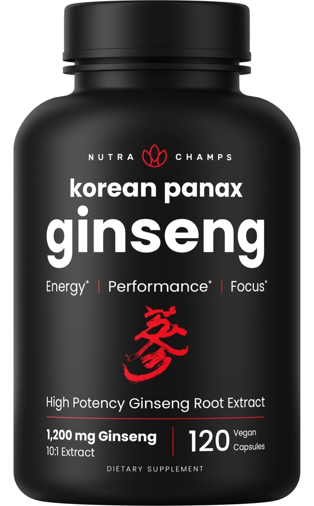 NutraChamps Korean Red Panax Ginseng Capsules | Extra Strength Ginsenosides for Energy, Focus, Performance, Vitality & Immune Support | Korean Ginseng Root Extract (120, Red)