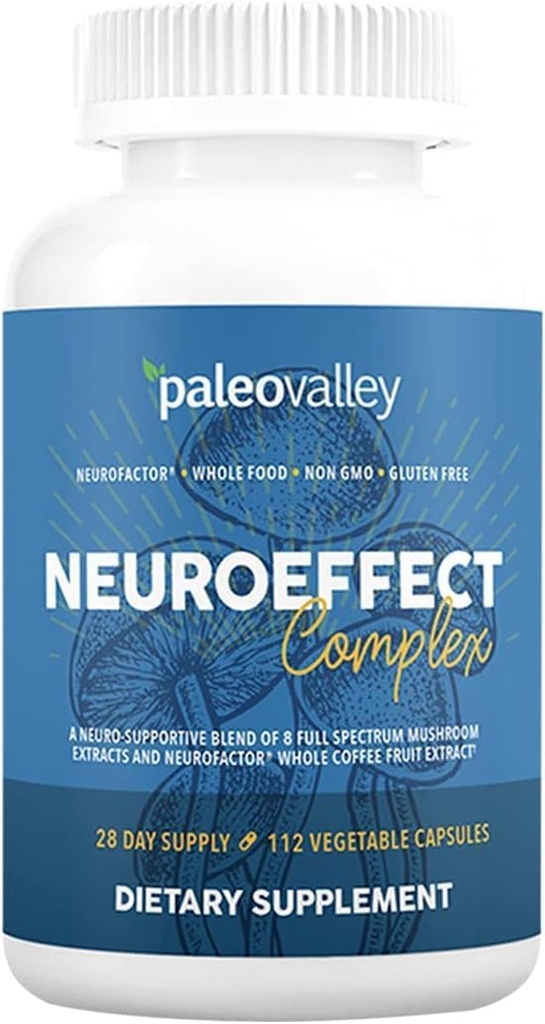 Paleovalley NeuroEffect - Suplemento Nutricional del Café del Mushroom Neuro para Focus, Memory y Energy Support - Suministro de 28 días - 8 Mushroom de espectro completo y extractos completos de fruta del café