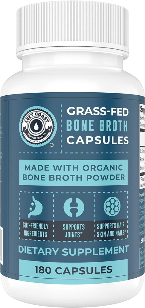 Los capsullos de huesos de grano con colágeno de polvo orgánico de huesos. Suplemento de colágeno para uñas, cabello, articulaciones y salud digestiva*. Gut Friendly-Ingredients, 180 Capsules