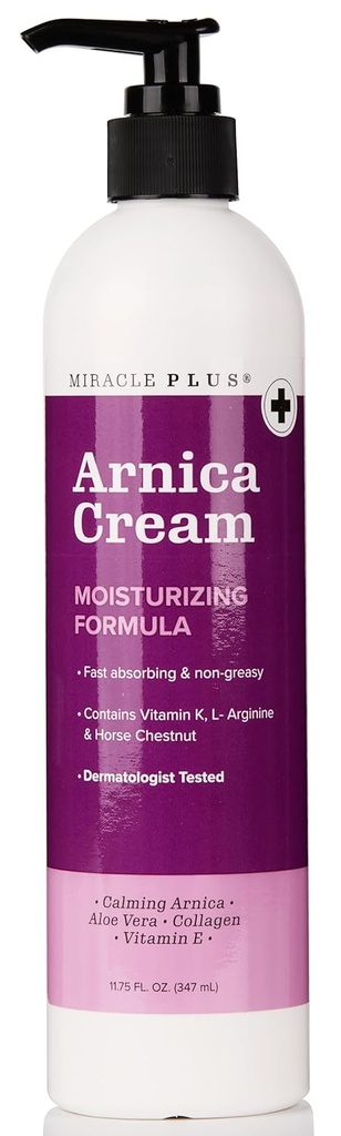 Miracle Plus Arnica Crema Bruise Relief Lotion For Bruising And Swelling On Skin ¦ Arnica Montana Extra Strength Vitamin K Cream ← Skin Care Body & Face Moisturizer With Horse Chestnut, 11.75 Fl Oz