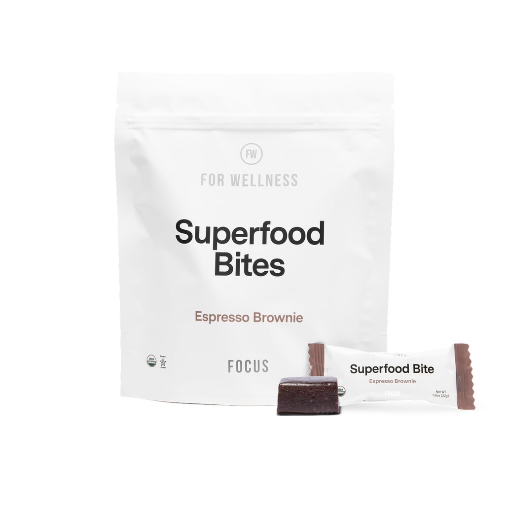 Para Wellness Superfood Focus Bites (20 Conde), Cocoa Espresso Brownie – Reduce la fatiga, mejora la digestión y la función cerebral de apoyo