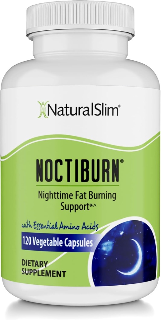 NaturalSlim Night Time Fat Burner for Women &amp; Hombre - Noctiburn Overnight Fat Burning Supplements with Essentials Amino Acid for Night Burn Metabolism Support - 120 Vegetable Capsules