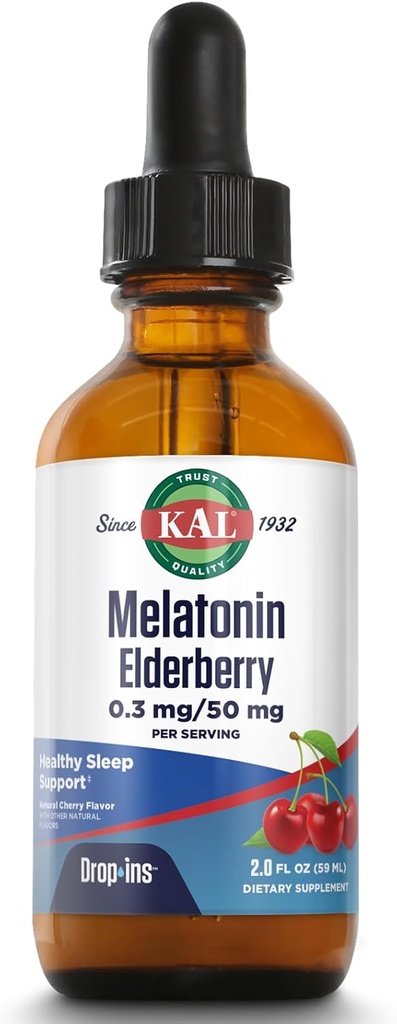KAL 0,3 Mg Melatonin Cherry Elderberry Dropins, 2 Fluid Ounce