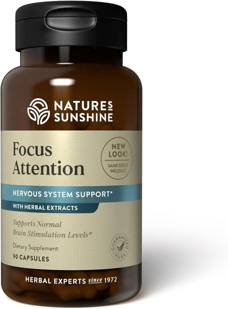 Sunshine Focus Atención, 90 cápsulas, proporciona nutrientes que ayudan a mantener niveles normales de estimulación cerebral mientras apoya los niveles de circulación sanguínea y neurotransmisor en el cerebro