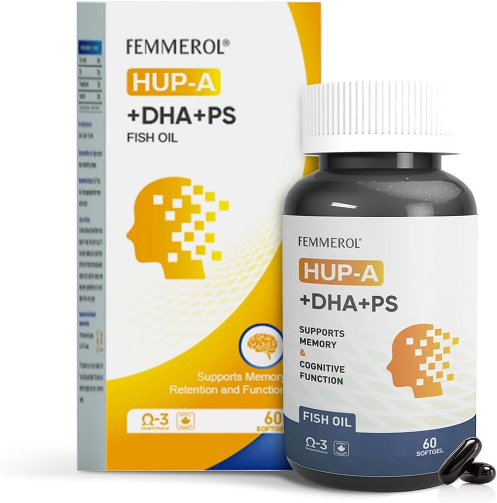 Phosphatidylserine 120mg Omega 3 DHA 60 Softgels con Huperzine A para los niños ancianos Salud cerebral y suplementos de apoyo cognitivo - Mejorar la función cerebral Phosphatidylserine con DHA