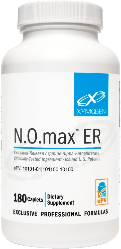 XYMOGEN N.O.max ER - Oxido métrico de liberación extendida Arginina Alpha-Ketoglutarate para soportar la salud cardiovascular - Optimiza la función muscular + Adaptación al ejercicio (180 caplets)