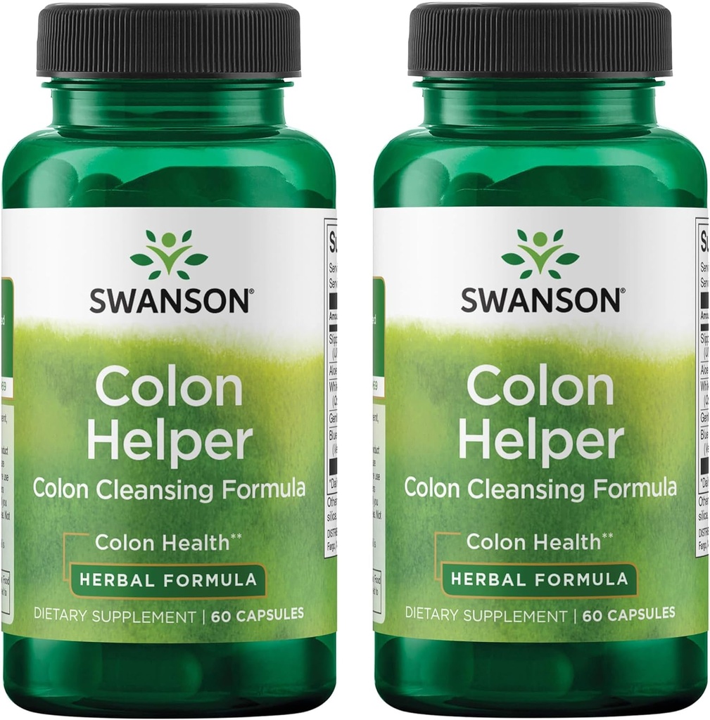 Swanson Colon Helper - promueve la salud digestiva utilizando Vervain, Goldenseal Root, Slippery Elm Bark &amp; More - Herbal Supplement Aiding Healthy Eliminations - (60 Capsules) (2 Pack)