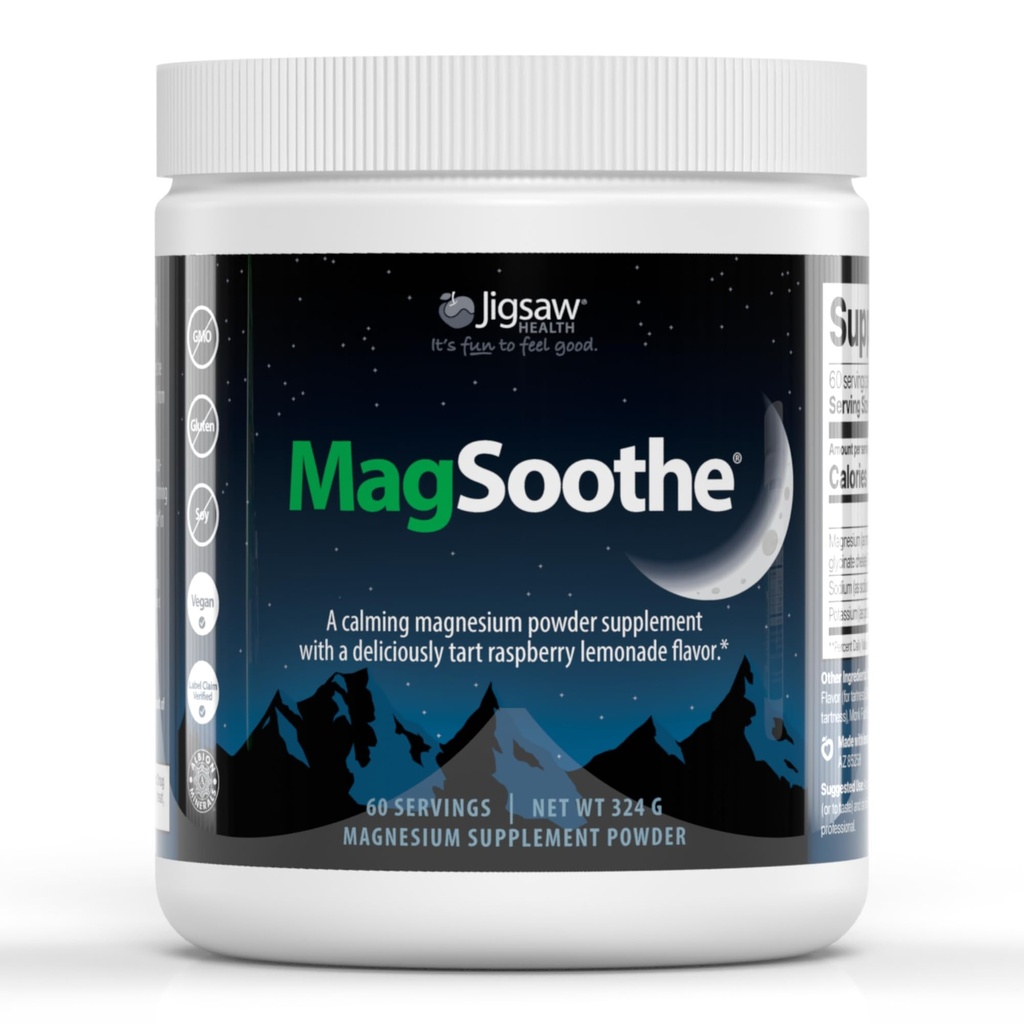 Jigsaw Health MagSoothe ¦ Fast-Acting, Calming Magnesium Glycinate Powder Suplemento Silencio Raspberry Lemonade Flavor ← 60 Servings (Jar)