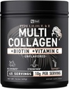 Péptidos Multi Collagen Premium Pólvora Proteína (1, 2, 3, 5 &amp; 10) con Vitamina C, Biotina, Ácido Hialurónico, para la piel del cabello y uñas - Marine, Bovine, Pollo &amp; Eggshell (Unflavored, 45 Servings)