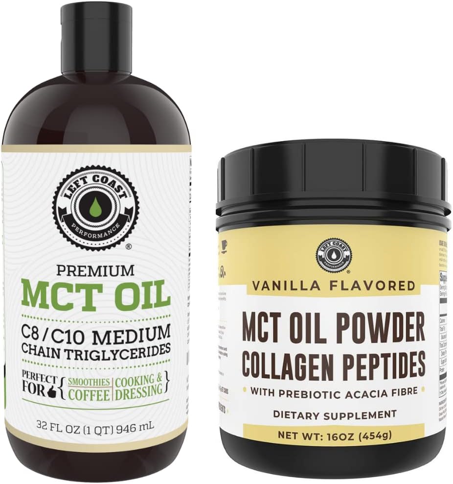 Left Coast Performance 32oz Premium MCT Oil and 16oz Vanilla MCT + Collagen Powder