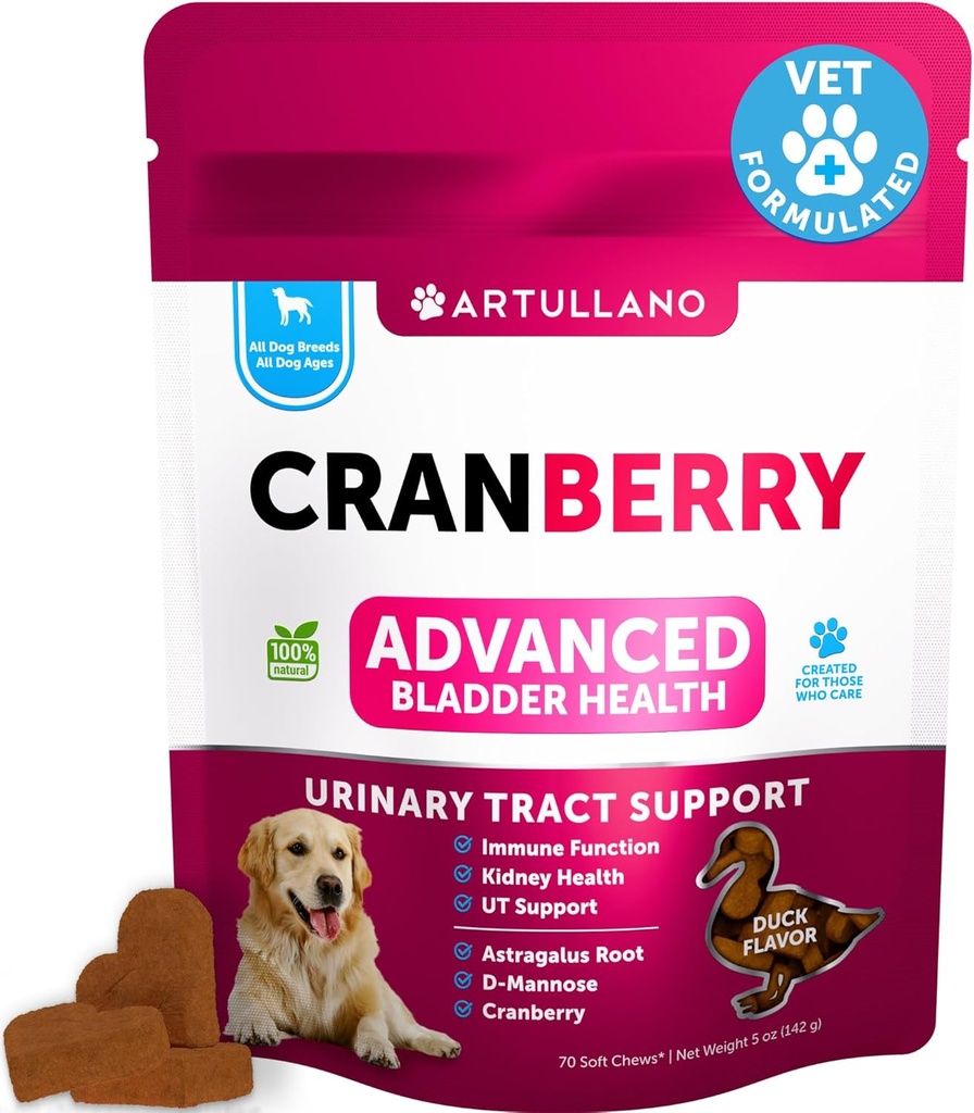 Tratamiento UTI de perro - Suplemento de arándano &amp; Control de vejiga para perros - Urinary Tract Incontinence Pill, Piedras de la vejiga - UTI Tratamiento de la vejiga para perros - 70 Chews suaves para el alimento con aceite de pescado