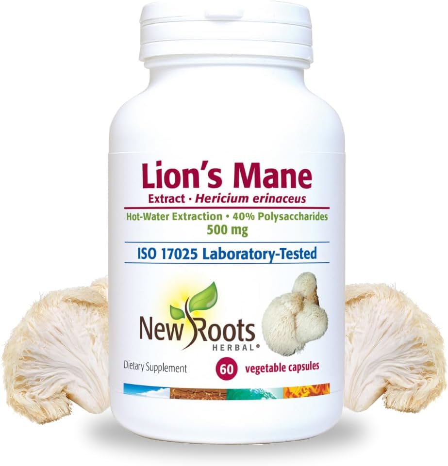 Nuevos ROOTS HERBAL Lions Mane Supplement Capsules  500mg Lion's Mane Mushroom Concentrated Hot-Water Extract