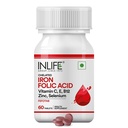 INLIFE Suplemento ácido fólico de hierro colado con vitamina C, E, B12, Zinc &amp; Selenium para hombres Mujeres - 60 Tabletas