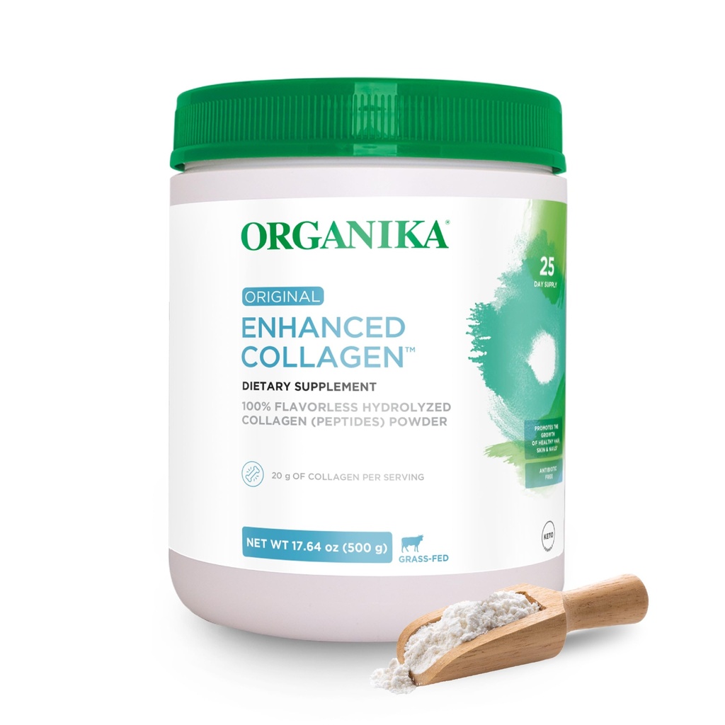 Organika colágeno mejorado Péptidos de colágeno: fácil absorción pólvora desenflavorada para la piel, el cabello, uñas, juntas, músculos, " Gut - Keto, libre de transgénicos, alimentado con grano - 25 días de suministro - 18 oz