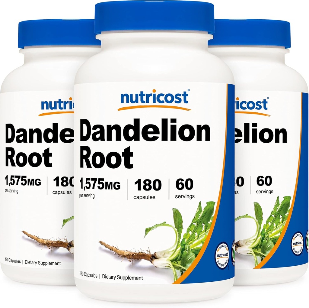 Nutricost Dandelion Root 525mg, 180 Capsules (3 Botellas) - 1575mg Servir, No GMO, Gluten Gratis