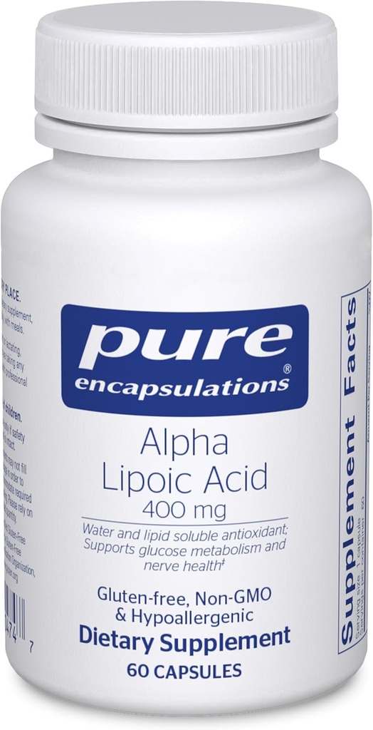 Pure Encapsulations Alpha Lipoic Acid 400 mg ← ALA Supplement for Liver Support, Antioxidants, Nerve and Cardiovascular Health, Free Radicals, and Carbohydrate Support* Ø 60 Capsules