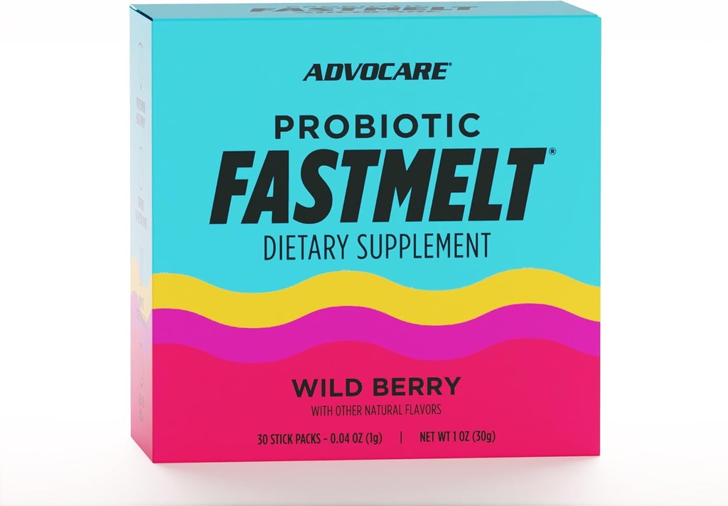 AdvoCare Probiotic Fastmelt - Suplemento dietético Premium para Gut, Sistema Inmunitario &amp; Apoyo a la salud cardíaca* - Berry salvaje, 30 Stick Packs