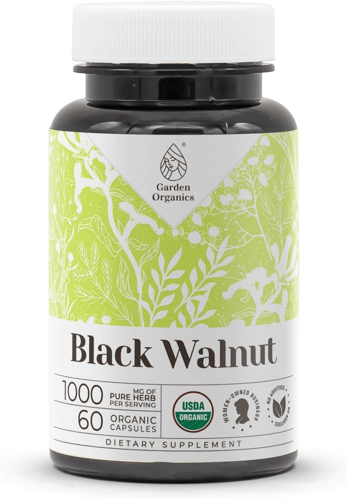 Black Walnut USDA Organic 60 Capsules | High-Potency Natural Supplement | Certified Organic Vegetarian Capsules and Organic Black Walnut (Juglans Nigra) Dried Hull (60 Capsules)
