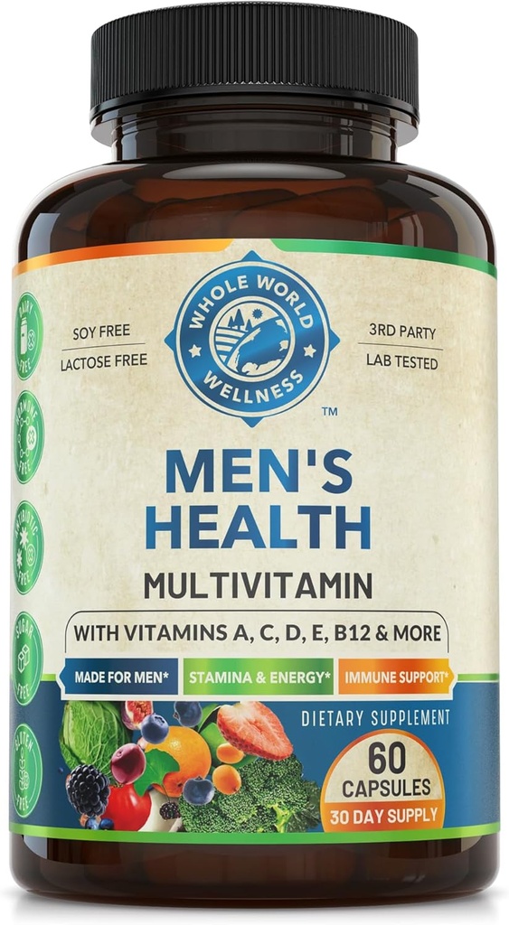 Mens Daily Multivitamin Multimineral Supplement for Energy, Focus, Stamina & Performance. Hecho para Hombres con 30+ Nutrientes, Frutas & Energy Blend. Mens Vitaminas 60 cápsulas, hechas en los EE.UU.