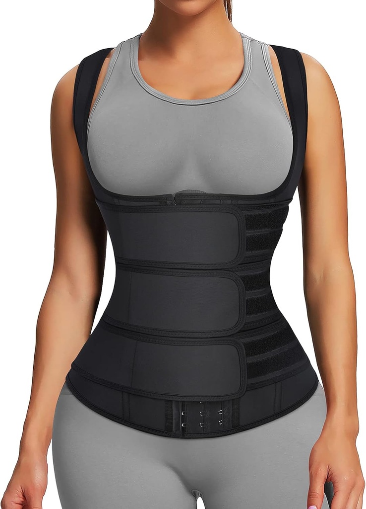 Entrenador de cintura FeelinGirl para mujer Latex Waist Trainers Vest Plus Size Waist Cincher Corset 3 correas ganchos de acero