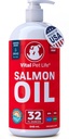 Aceite de salmón para perros &amp; gatos - Esquí saludable " Cuna, aceite de pescado, Omega 3 EPA DHA, suplemento alimenticio líquido para mascotas, todo natural, soporta salud conjunta " bonificación, alergia natural " Defensa de la inflamación, 32 oz