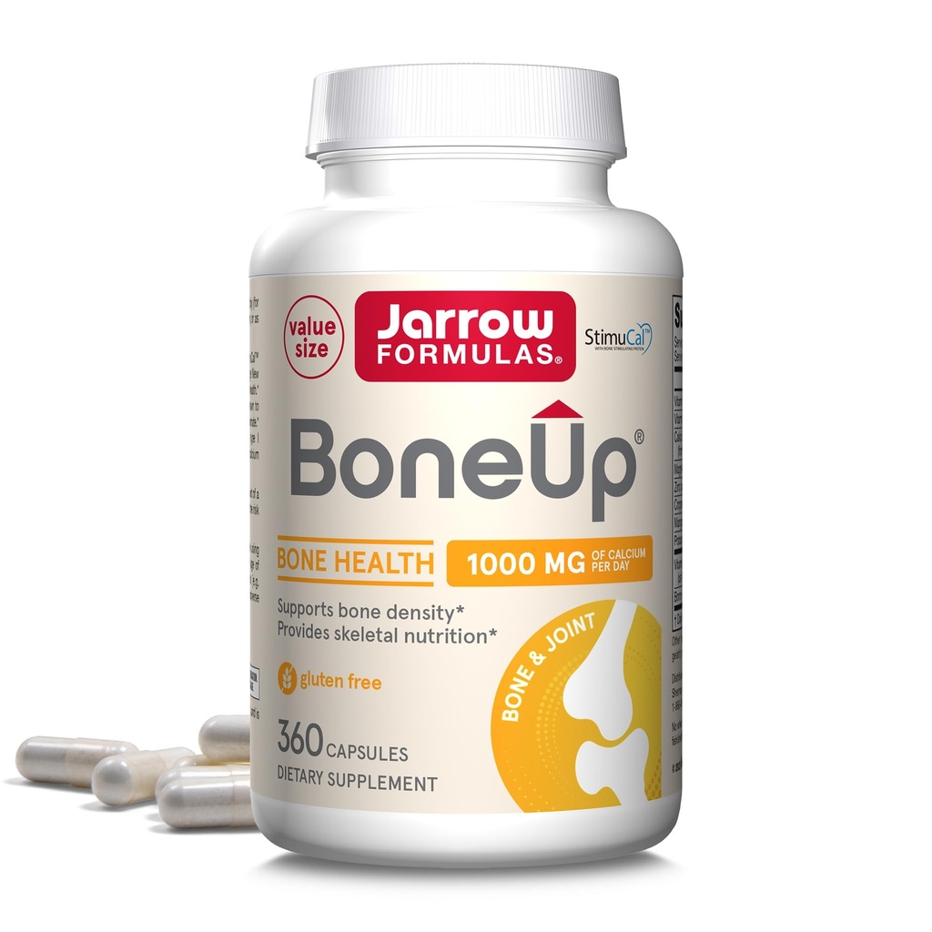 Jarrow Formulas BoneUp for Bone Density - Vitamin D3 y K2, Calcium Support, 360 Capsules, promueve la nutrición esquelética, hasta 60 días de suministro