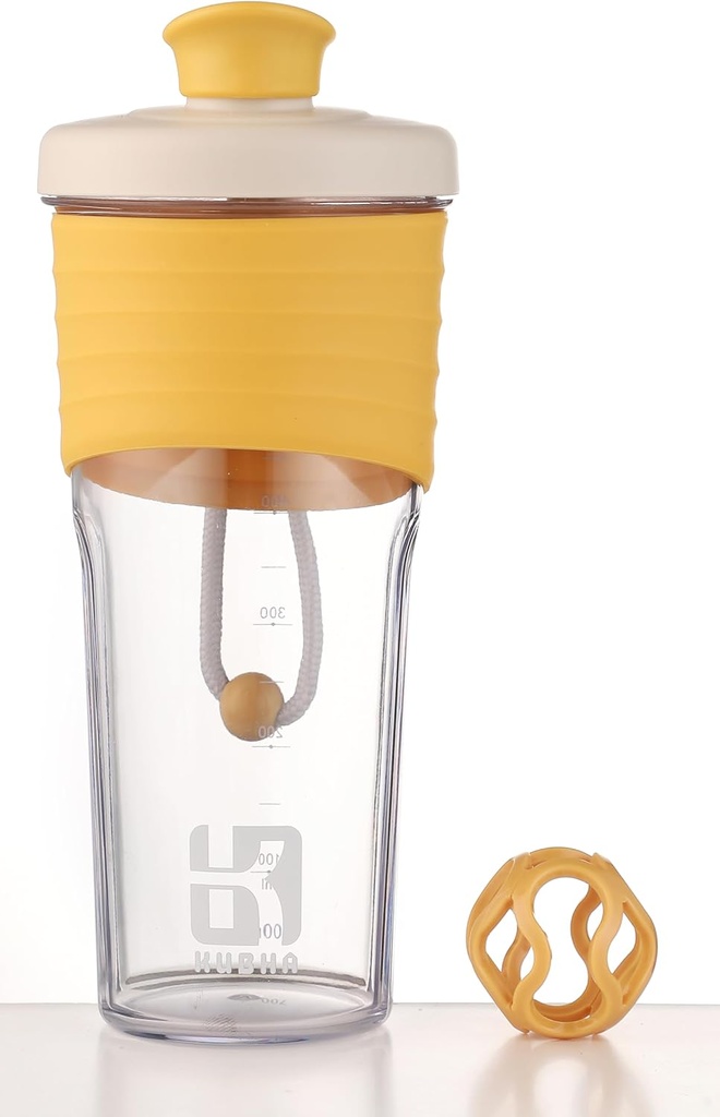 2nd Generation Shaker Bottle for Protein with Mixing Ball - Perfect for Workouts and Outdoor Use, 24-Ounces Whey Protein Shaker with Clear Measurement (Orang)