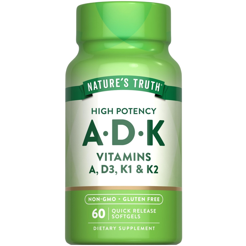 Nature's Truth Vitamin ADK | 60 Softgels | High Potency of Vitamin A, D3, K1 & K2 | Non-GMO & Gluten Free Supplement