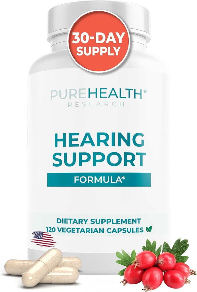 PUREHEALTH RESEARCH Hearing Support Formula - Tinnitus Supplement with Flavonoids & Hearing Vitamins to Help Silence The Noise, Safely and Naturally - Ear Tinnitus Relief for Ringing Ears, 1 Bottle