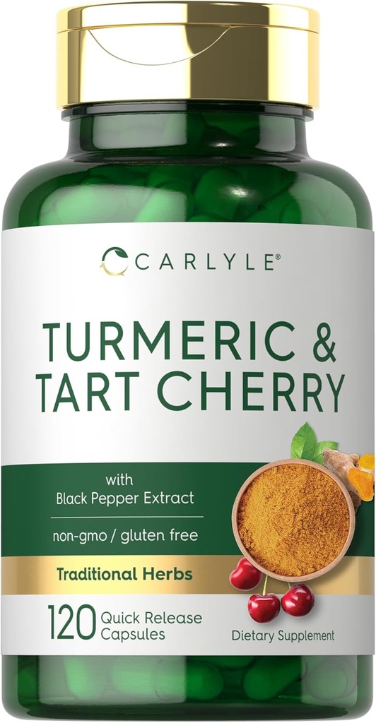 Carlyle Turmeric y Tart Cherry Capsules Ø 120 Cuenta  sometida with Bioperine ¦ Vegetarian, Non-GMO, Gluten Free Supplement