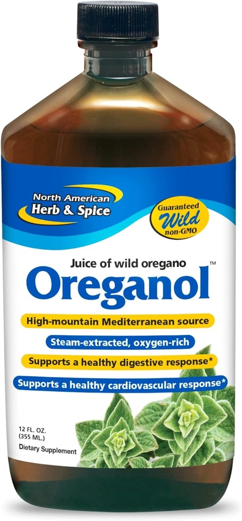 NORTH AMERICAN HERB " SPICE Oreganol P73 Juice - 12 fl oz, Pack of 5 - Wild Oregano Oil - Heart " Digestive Health - Kidney, Pancreas " Liver Support - Non-GMO - 865 Total Servings