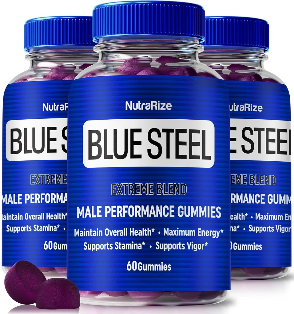 (3 Pack) Blue Steel Gummies for Men, Daily Nutrition to Boost Confidence and General Health, All Natural Supplement to Support Peak Performance, Official Male Gummy, BlueSteel Reviews (180 Gummies)