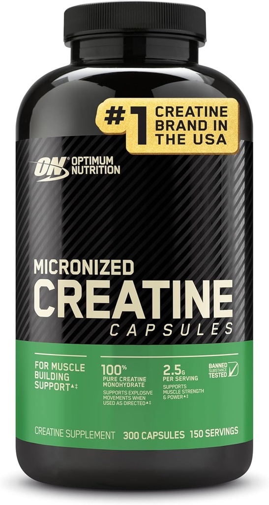 Optimum Nutrition Micronized Creatine Monohydrate Capsules, Keto Friendly, 2500mg, 300 Capsules (Packaging May Vary)