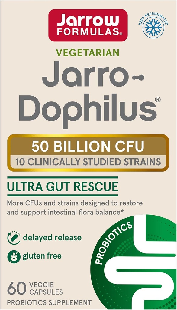 Jarrow Fórmulas Jarro-Dophilus Ultra - 50 billón Organismos Viables Por Servir - 60 cápsulas desactivadas de liberación Veggie - Restores, Protege " Mantiene Flora Intestinal - 60 Serviciones