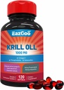 Aceite de Krill Antártico 1000mg, Omega 3 Suplemento,EPA, DHA, Phospholipids y Astaxanthin- 120 Softgels