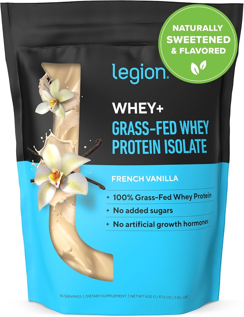 LEGION Whey+ Protein Whey Isolate from Grass Fed Cows - Whey Protein Isolate Powder Low Calorie, Non-GMO, Sugar Free, Lactose and Gluten Free, All Natural Protein Powder for Men &amp; Women (60 Servings)